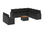10-piece garden furniture set with cushions, black resin wicker QYPD96277