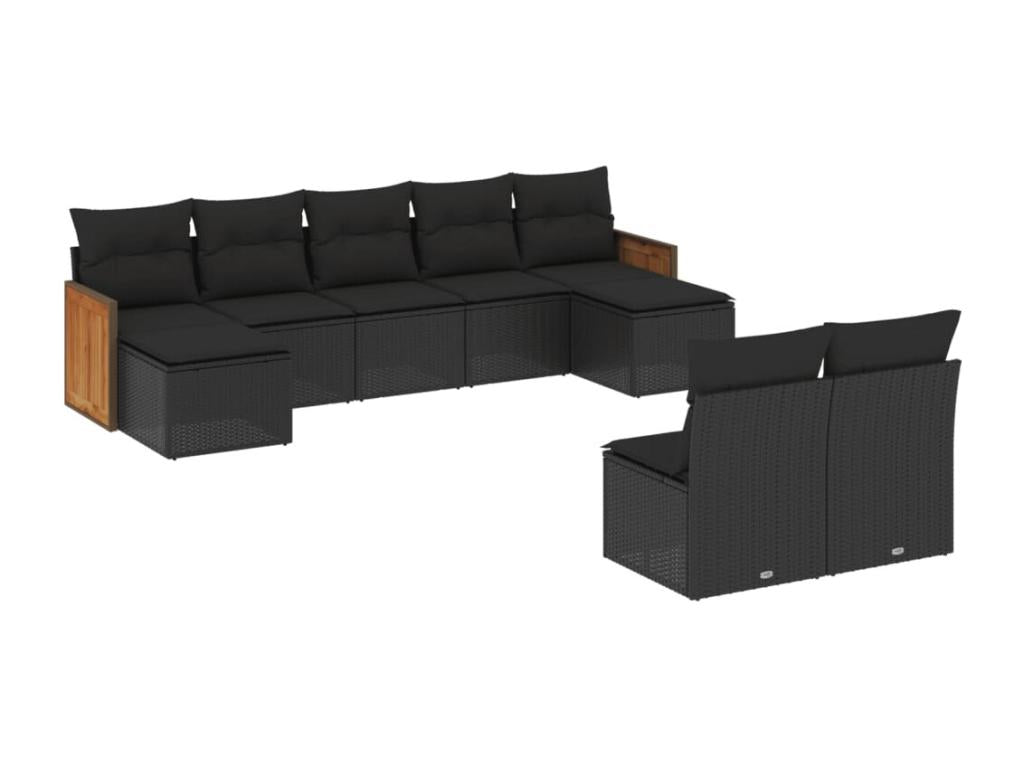 9-piece garden furniture set with cushions, black resin wicker, YEGG19161