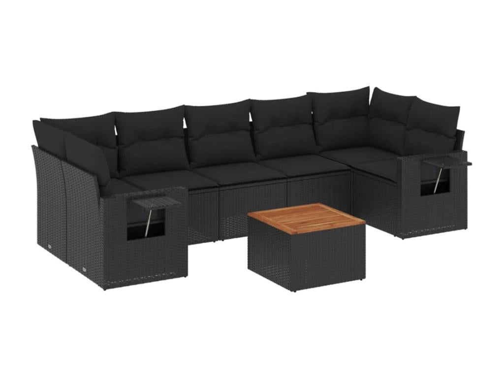 8-piece garden furniture set with cushions, black resin wicker ASHF17792
