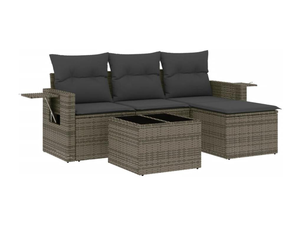 4-piece garden furniture set with grey resin wicker cushions GUKU13345