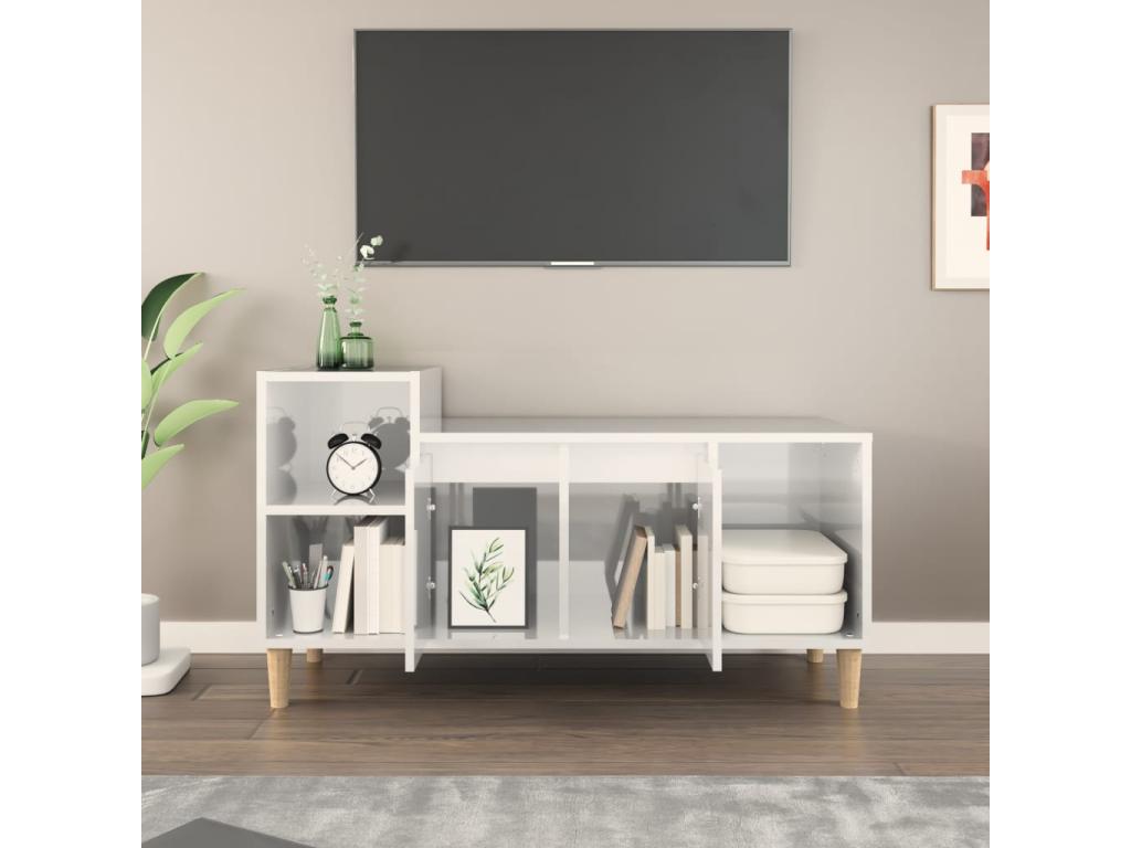 High-gloss white TV stand 100x35x55 cm Engineered wood MMHK18028