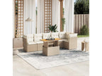 7-piece garden furniture set with cushions, beige woven resin TVKD01960