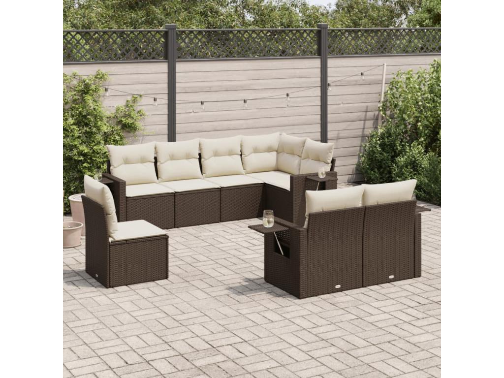 8-piece garden furniture set with brown resin wicker cushions ASBZ08510