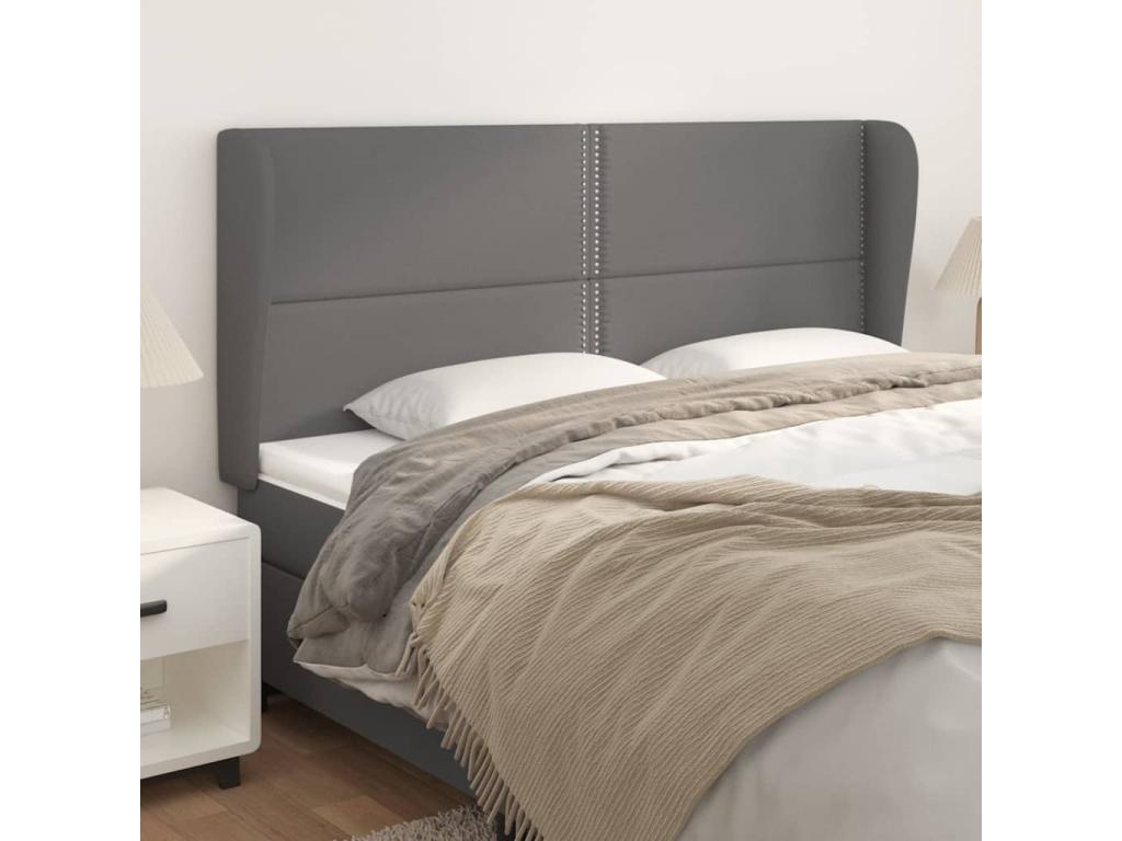 Headboard with wings, Grey, 163x23x118/128 cm, Faux Leather, MSFD17900