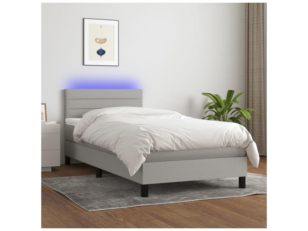 Nobellea bed base with mattress and LED, light grey, 90x200 NZHW01892