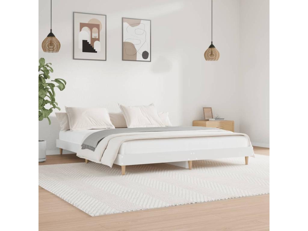 White engineered wood bed frame without mattress, 180x200 cm