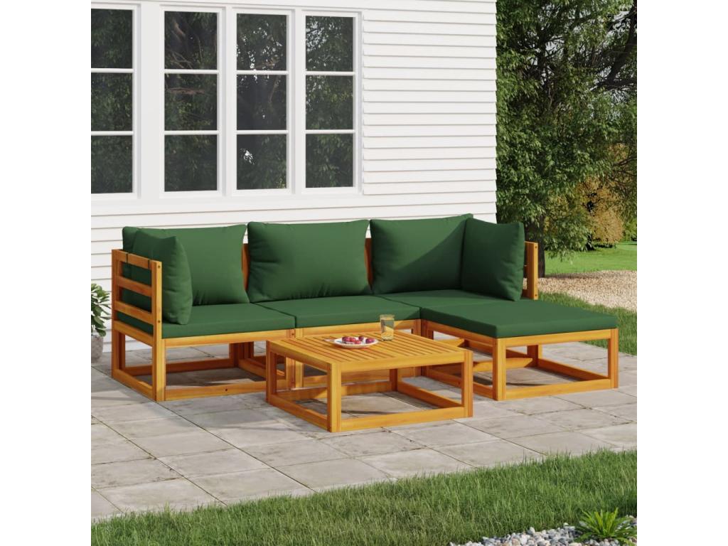 5-piece garden furniture set with cushions, green solid wood SNWJ94281