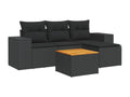 5-piece garden furniture set with cushions, black resin wicker EBEX95807