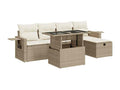 Garden furniture set with cushions, 6 pieces, beige woven resin, WGQS49301