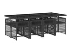 9-piece garden dining set with cushions, black resin wicker QNJC85598
