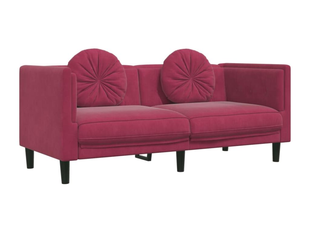 2-seater sofa with cushions, burgundy red velvet, JPDY59767