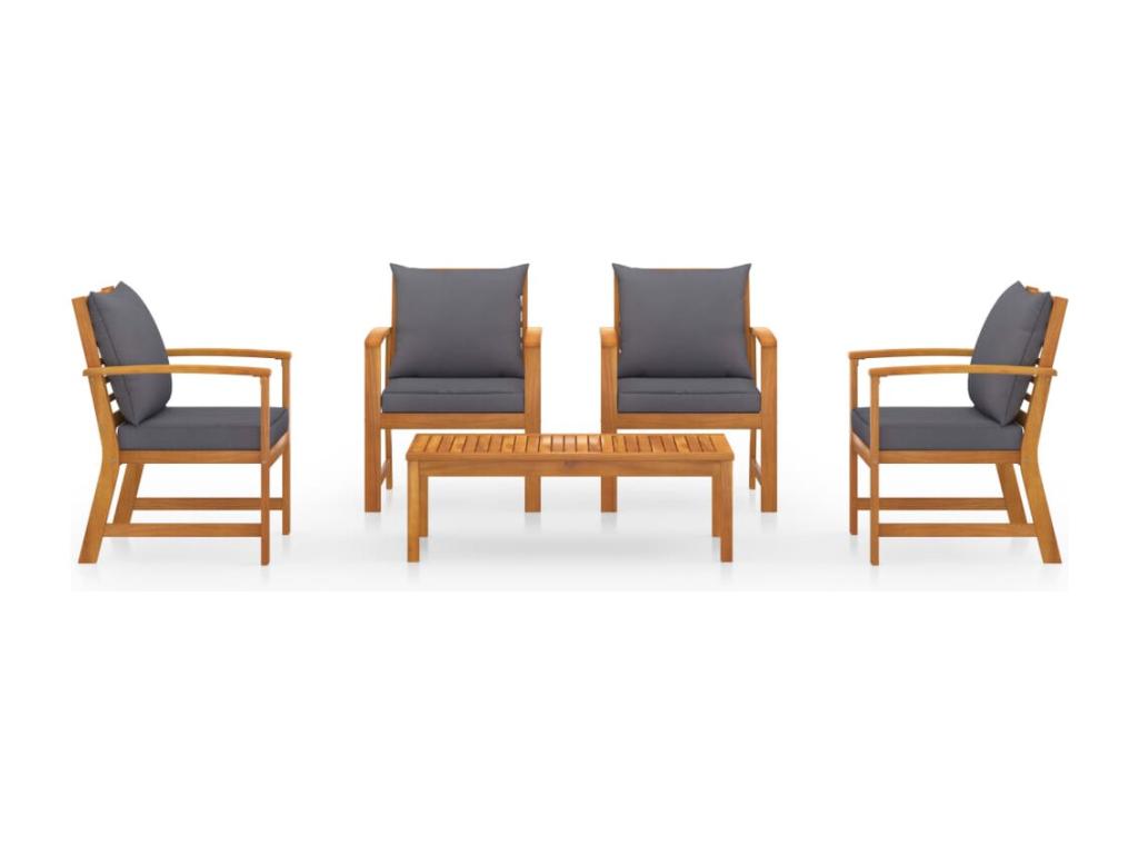 5-piece garden furniture set with cushions, solid Nobelea wood ODDR79318