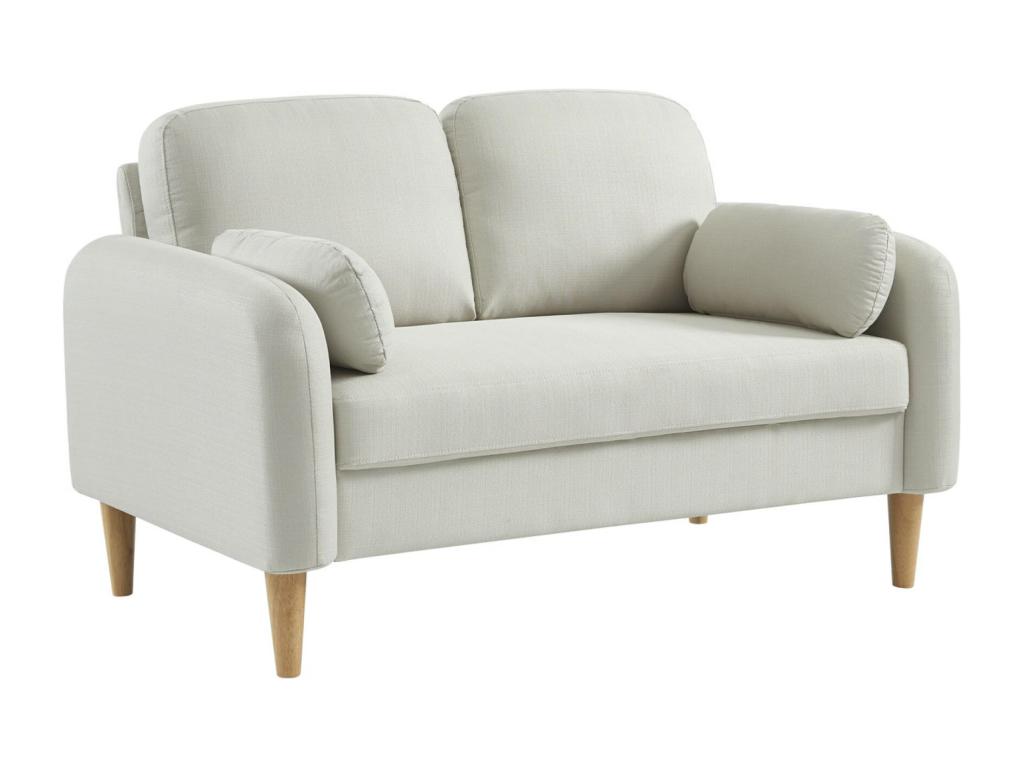 Rounded Scandinavian 2-seater sofa in white fabric with rubberwood legs IIIL20412