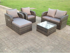 Rattan garden furniture with square coffee table, love sofa, reclining chairs, stools, MéNobellea dark grey GVUQ45617