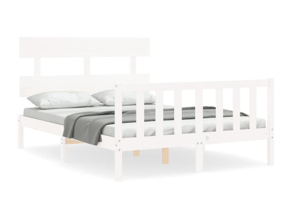Bed frame without white mattress 140x190 cm solid pine wood CRUE58033