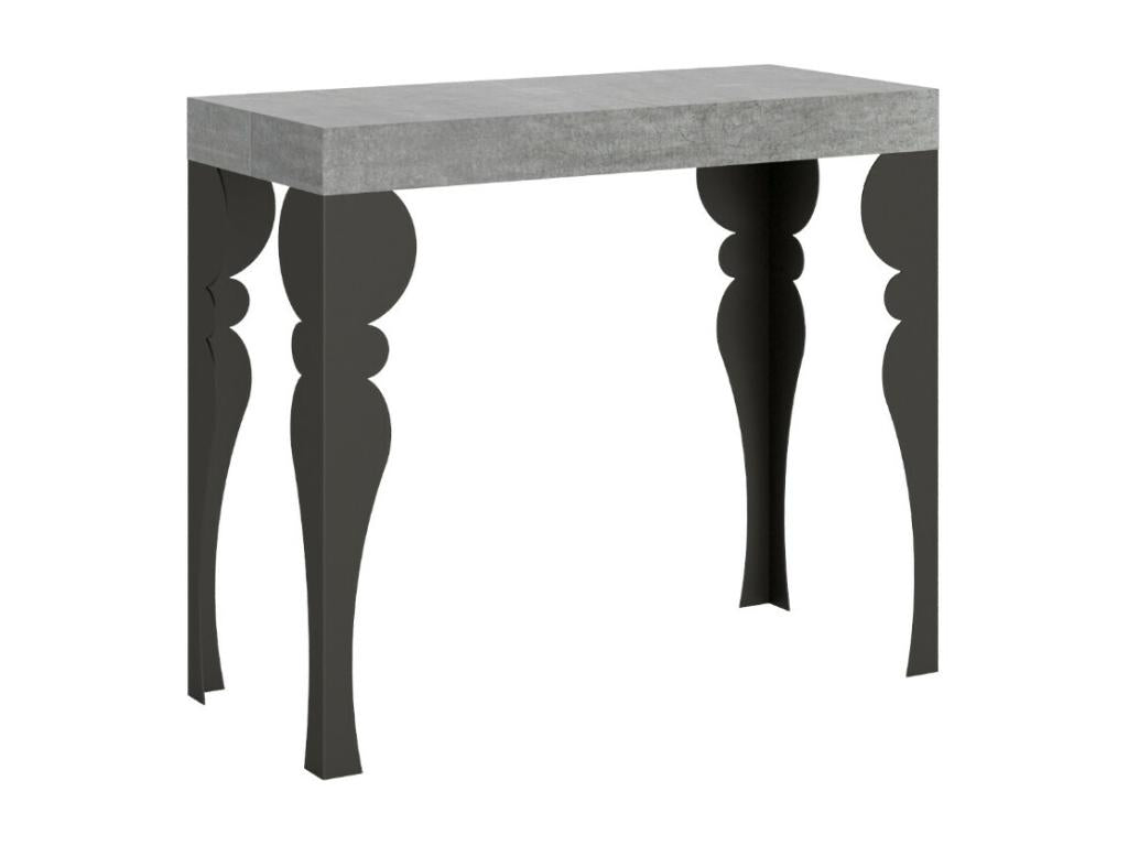 Dekonao Oriental Style Extendable Console Table - Cement Grey - 4-Leg Support - 5 Thick Extension Leaves CXHE64884