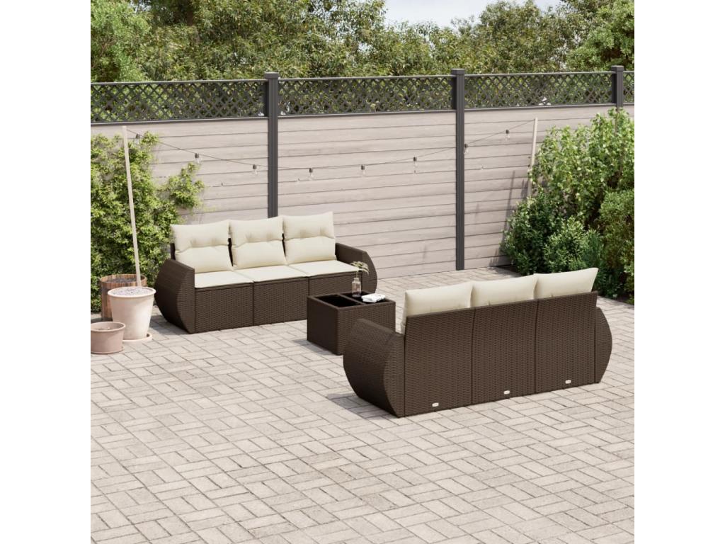 Garden furniture set with cushions, 7 pieces, brown woven resin RCJB11274