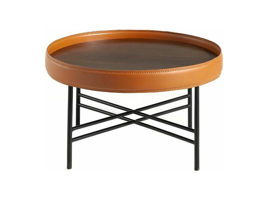 Boisona TYAZ68777 round side table in light brown and black walnut wood