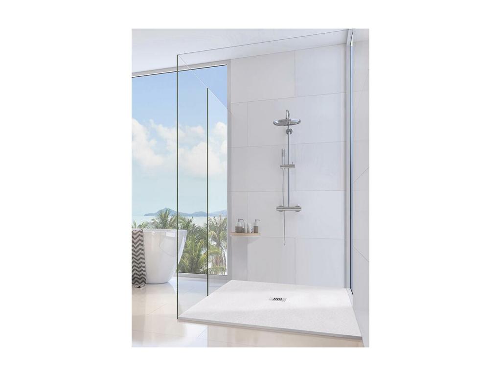 75x165 cm Nobellea Extra Thin Light Grey RAL 7035 Shower Tray in Synthetic Resin and Marble Powder with Freestanding Drain VMXQ53239