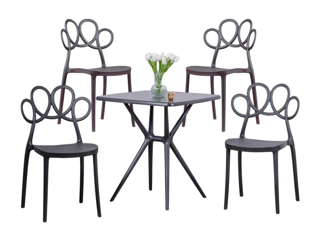 Set of 4 designer chairs and table for the garden - Dream - Black WNPB31442