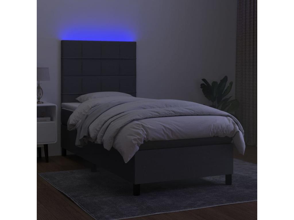 Upholstered bed base with mattress and LED lighting, dark grey, 90x190cm, fabric JUDR55096