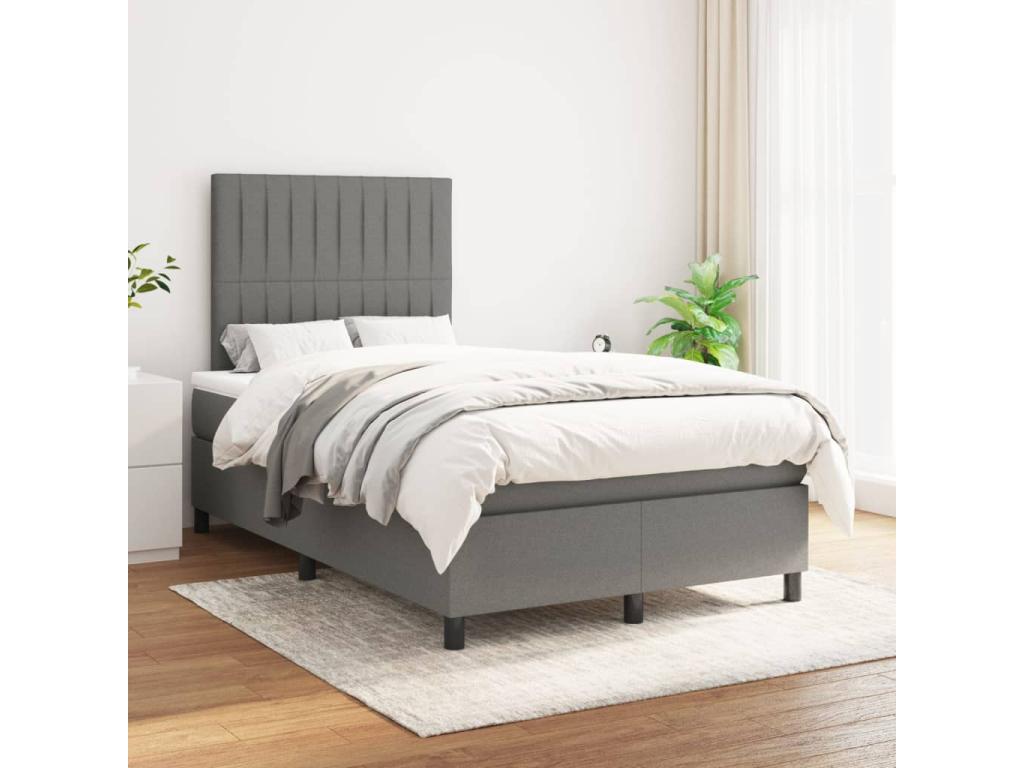 Upholstered bed base with mattress, Dark Grey, 120x200cm, Fabric UGPY65939