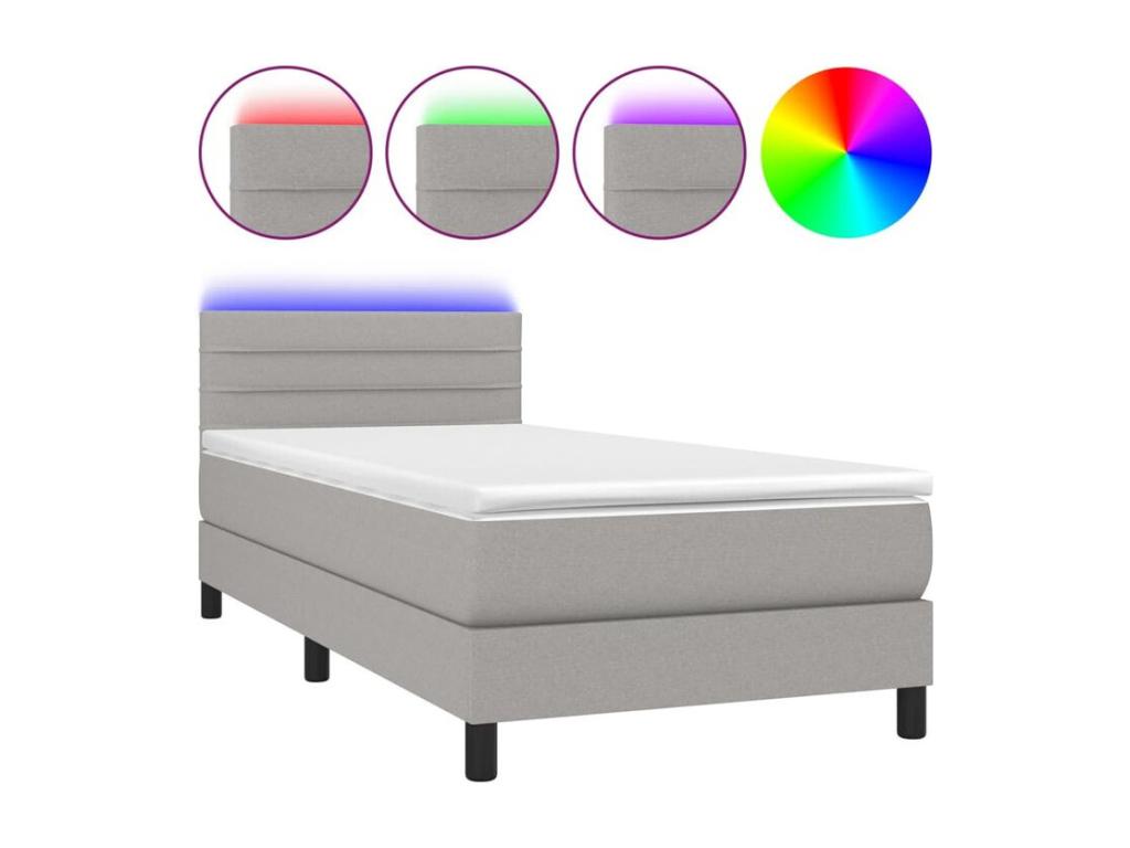 Nobellea bed base with mattress and LED, light grey, 90x200 NZHW01892
