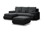 U-shaped corner sofa with sleep function, ottoman, dark grey/black BCUK59963