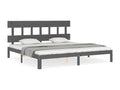 Grey bed frame without mattress, 200x200 cm, solid pine wood, IWLY43554