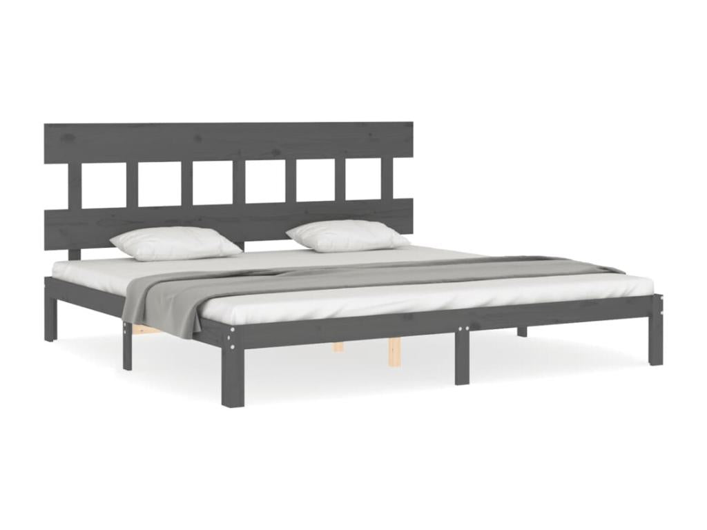 Grey bed frame without mattress, 200x200 cm, solid pine wood, IWLY43554