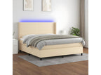 Upholstered bed base with mattress and LED lighting, Cream, 160x200 cm, Fabric NUZD56206