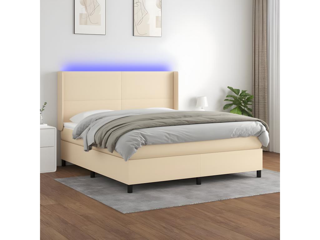 Upholstered bed base with mattress and LED lighting, Cream, 160x200 cm, Fabric NUZD56206