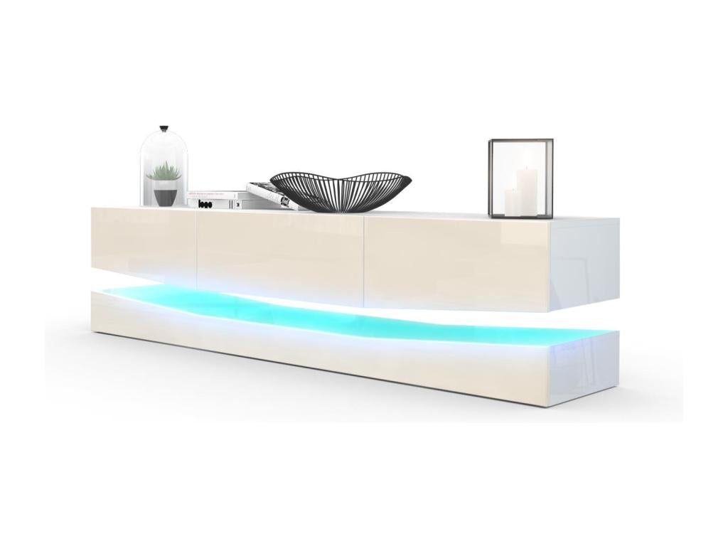 TV stand with white body and high-gloss cream fronts and LED lighting BRVH72696