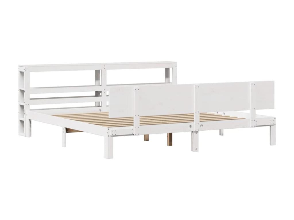 White bed frame and headboard 200x200 cm solid pine wood PIBT73048