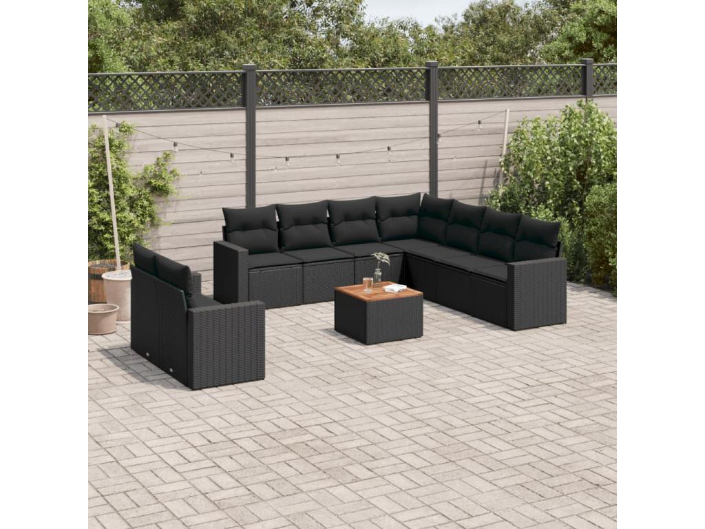 10-piece garden furniture set with cushions, black resin wicker QYPD96277