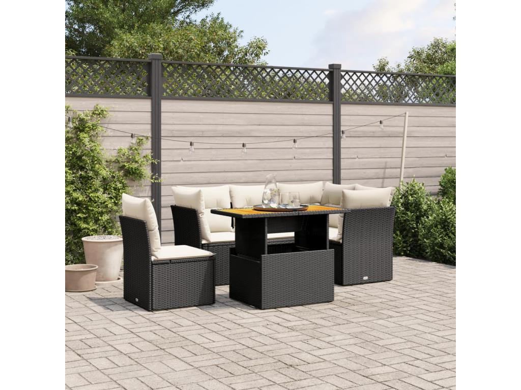 5-piece garden furniture set with cushions, black resin wicker JKVJ20605