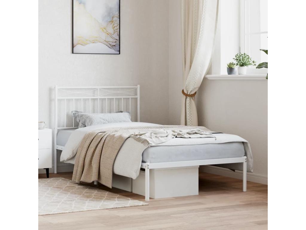 Metal bed frame with white headboard 100x190 DINV91388