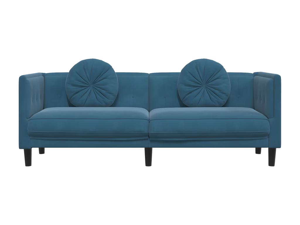 3-seater sofa with cushions, blue velvet QTVX49165