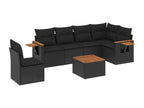 7-piece garden furniture set with cushions, black woven resin QVTJ59996