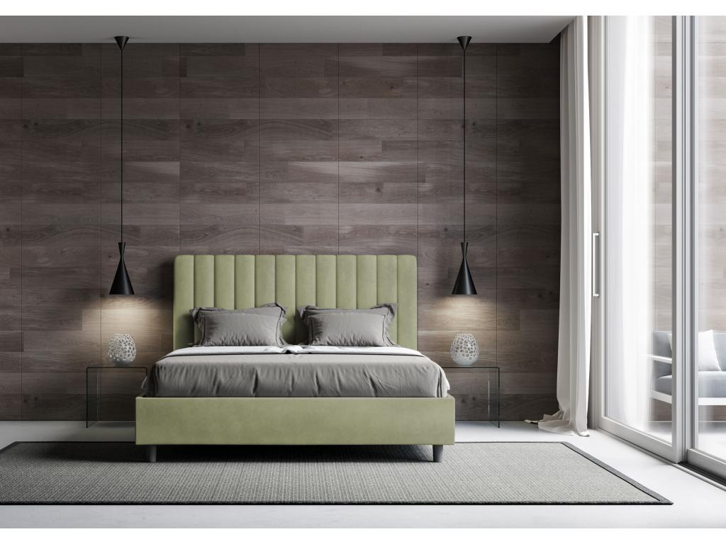 Bed with upholstered slatted base 160x190 green microfiber Nobellea BVHC64177