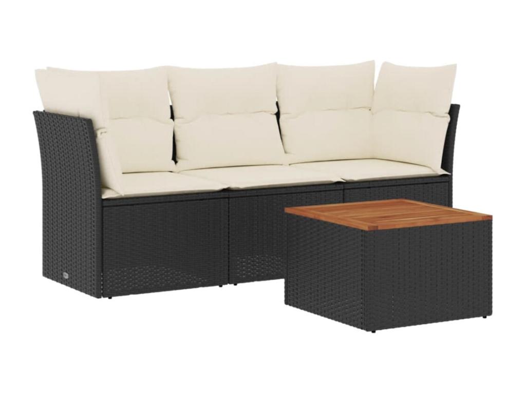 4-piece garden furniture set with cushions, black woven resin NNDG50223