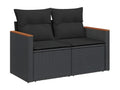 5-piece garden furniture set with cushions, black woven resin LUPU15207