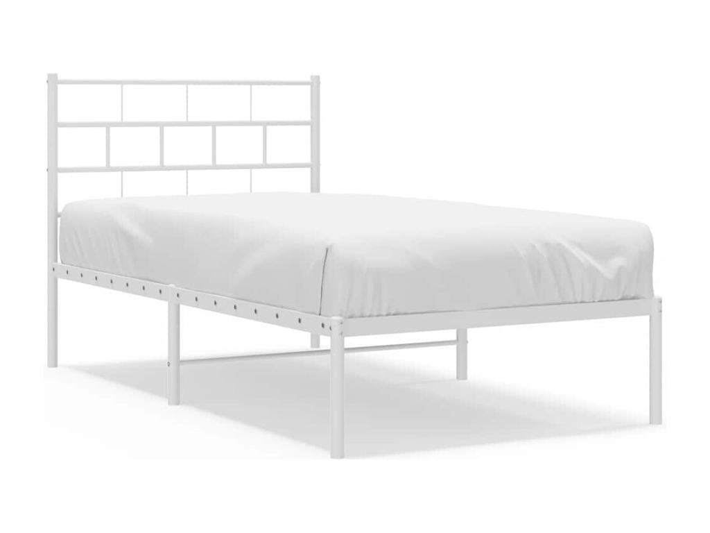 Metal bed frame without mattress and white headboard 100x200 cm QYUC35722