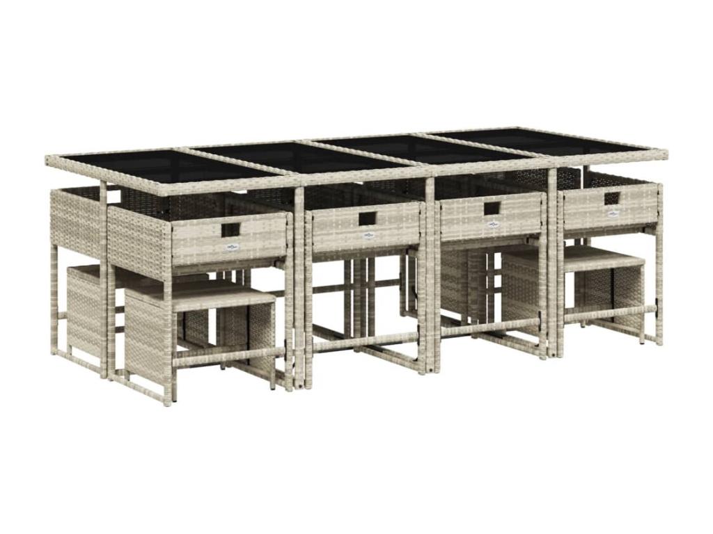 13-piece garden dining set and cushions, light grey rattan ZCLM48945