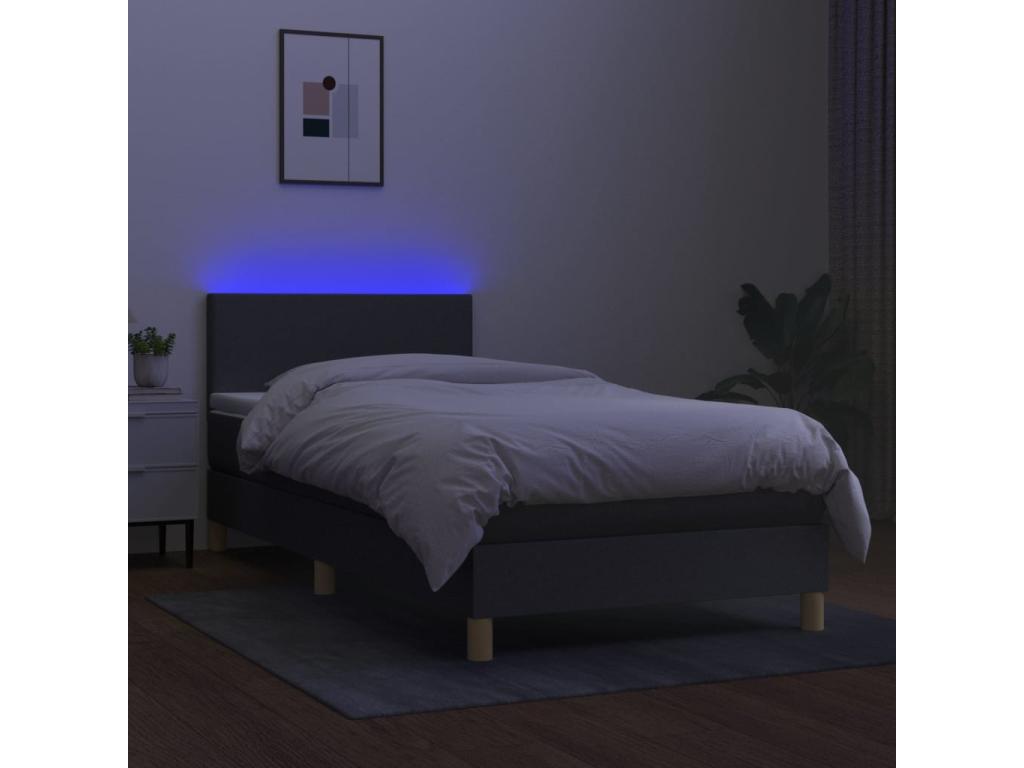 Upholstered bed base with mattress and LED lighting, dark grey, 90x200cm, fabric EQCQ98519