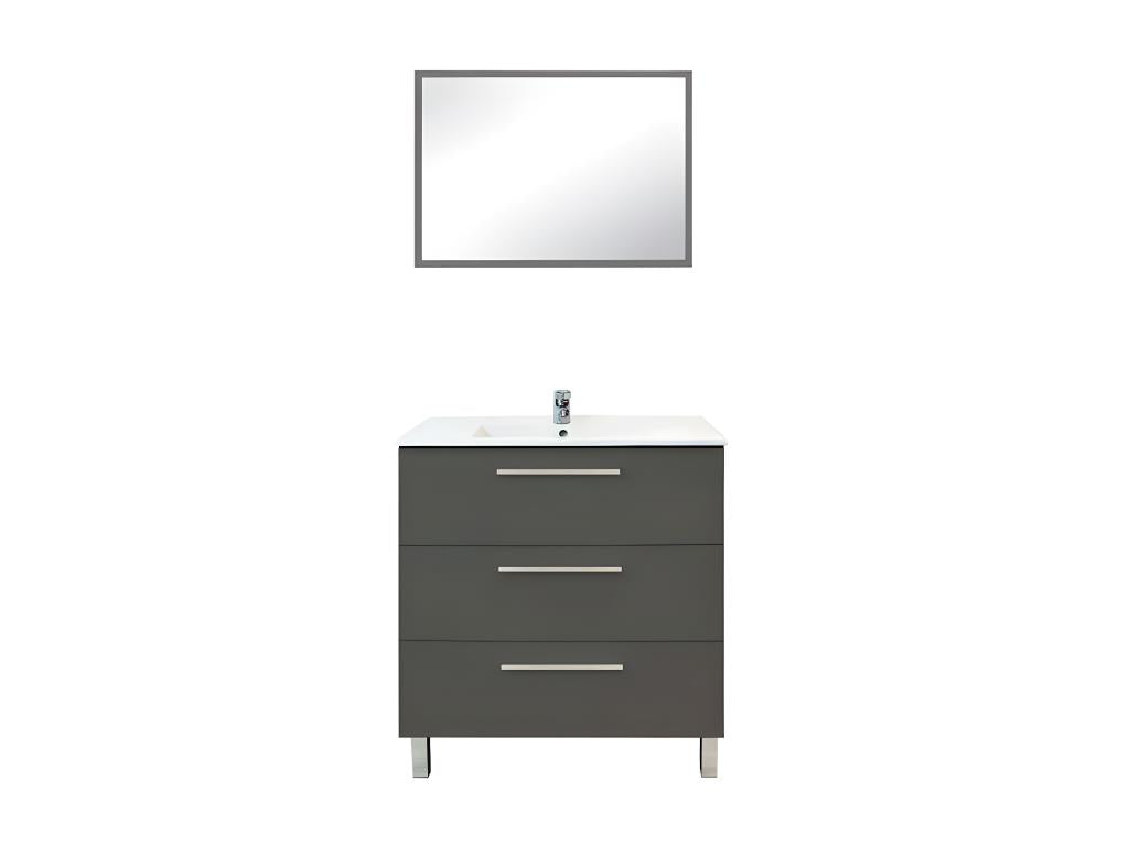 Vanity unit with 3 drawers, 80 cm, Mirror Grey - Dekonao - W 81 x D 46.5 x H 88 cm NKUG55504