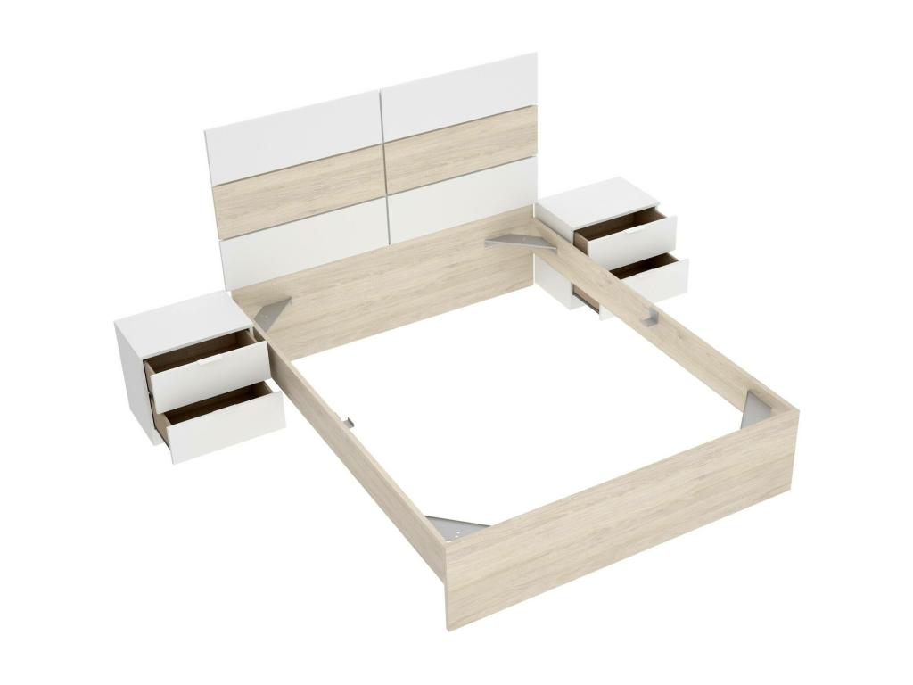Nobellea Double Bed Slatted Base for Bedroom Bedding by Bedroom Mattress Support 267x205 h122 cm White and Light Oak DYLO81314