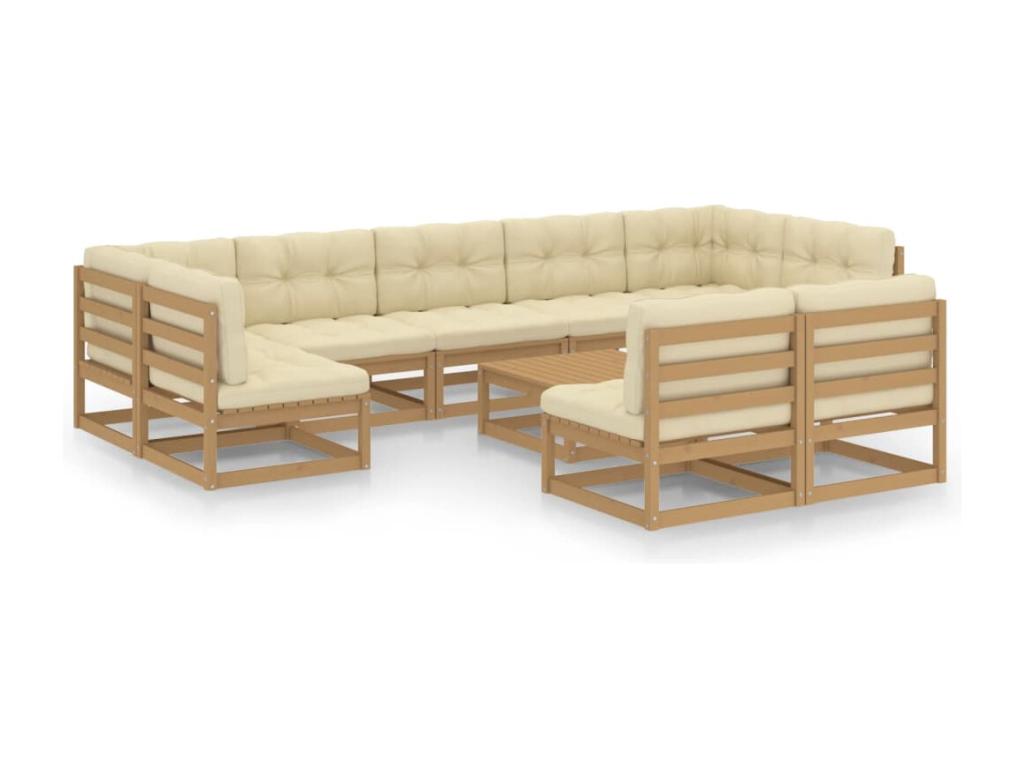 10-piece garden furniture set with cushions, honey brown, pine wood, UUPB34801