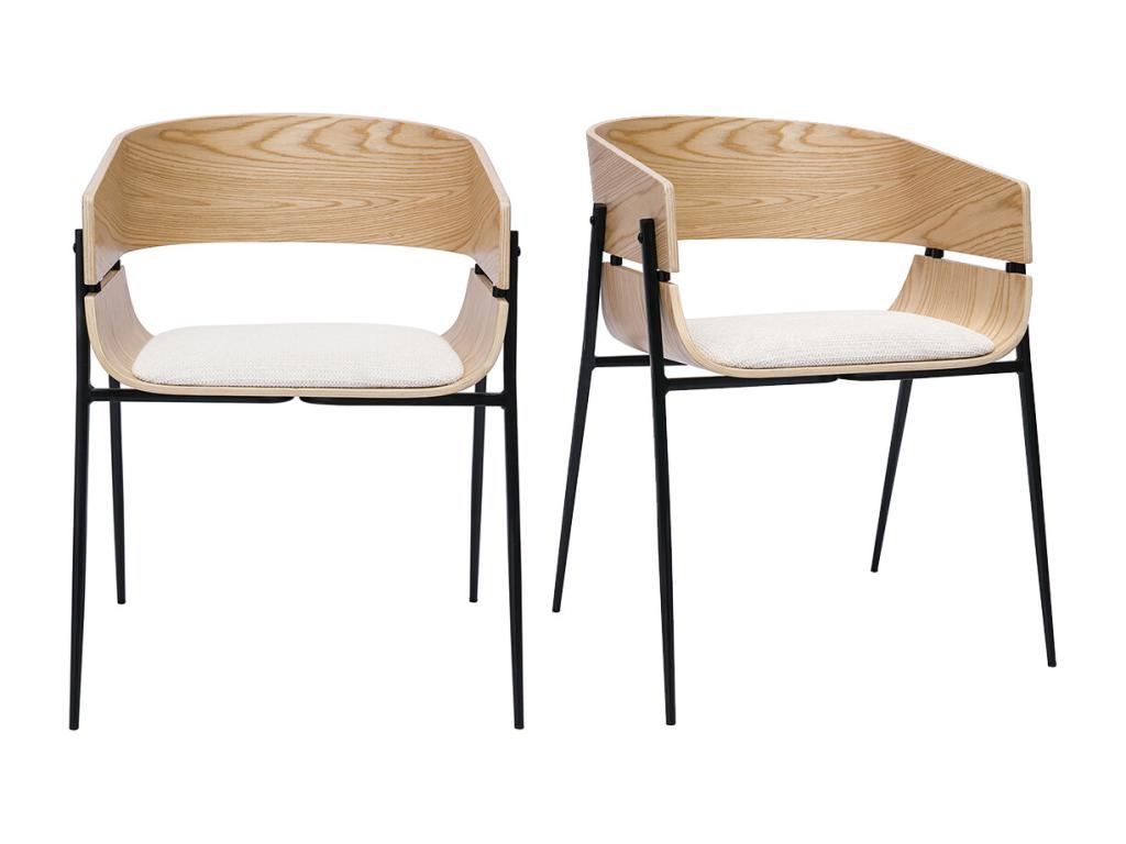 Light wood and beige chenille fabric designer chairs, set of 2, Nobellea BLYY09056