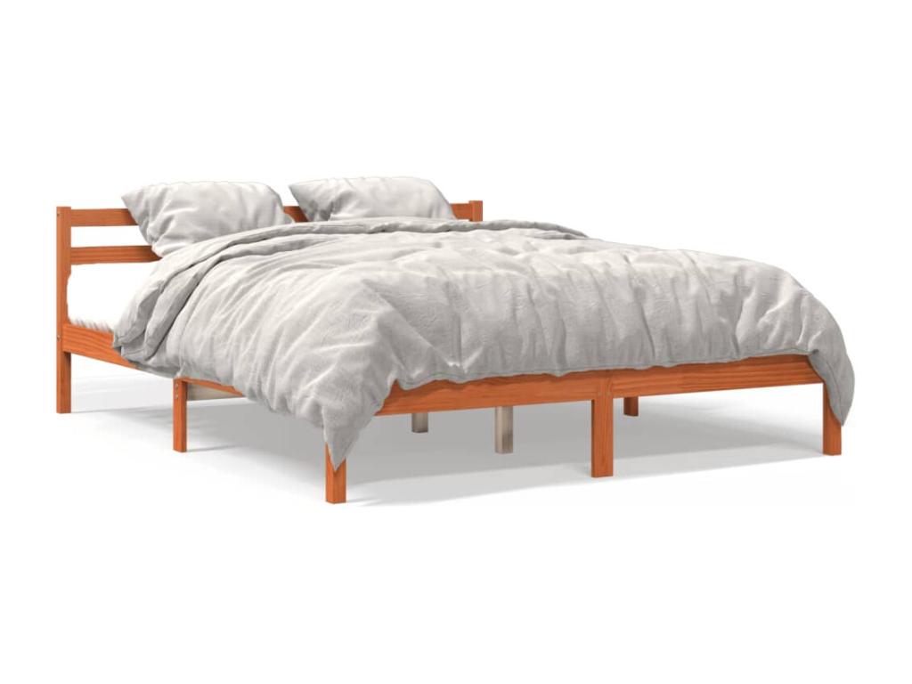 Bed frame without mattress, brown wax finish, 180x200cm, solid pine wood, OPPI07461